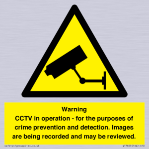 Warning CCTV in operation - for the purposes of crime prevention and detection. Images are being recorded and may be reviewed.